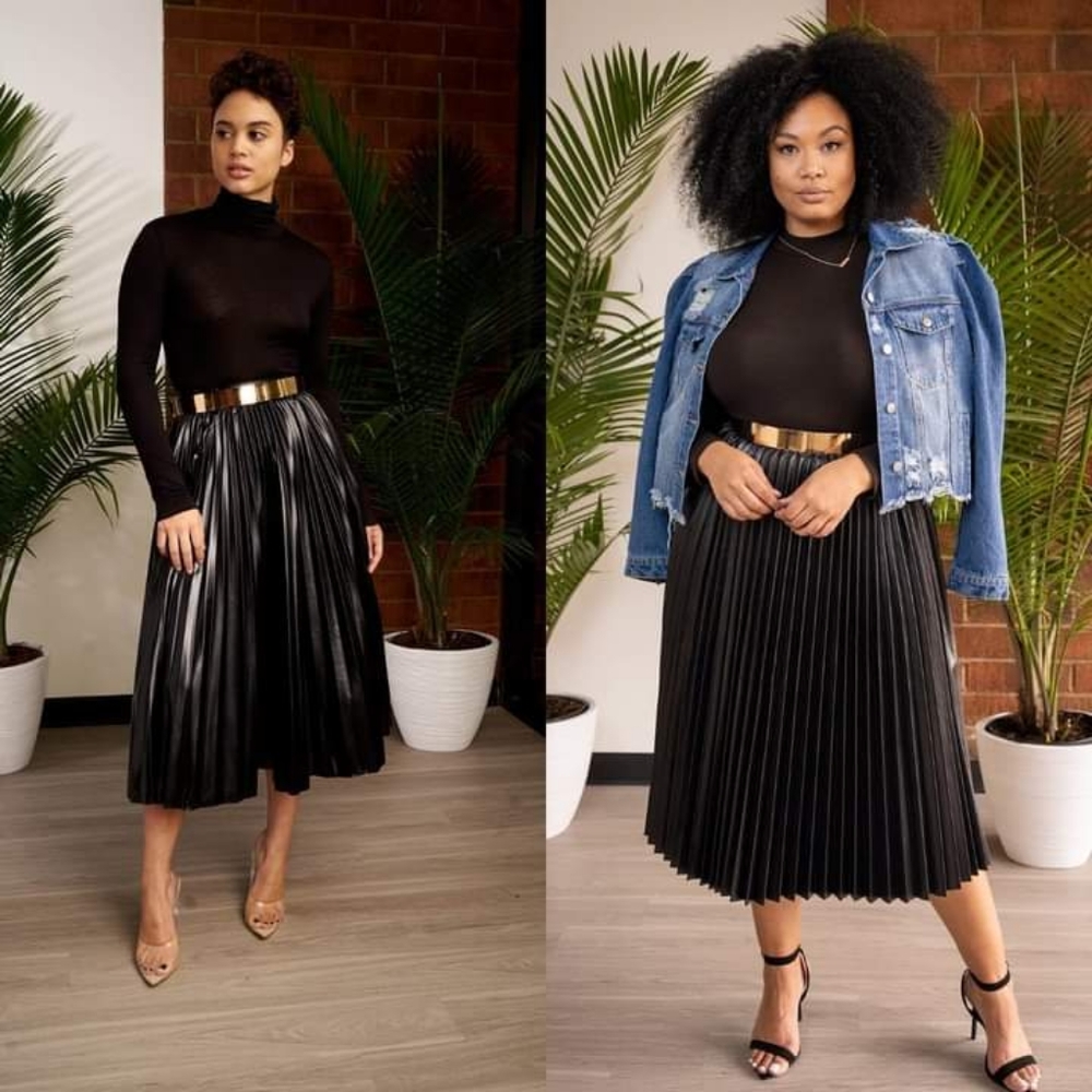 Faux Leather Pleated Dress